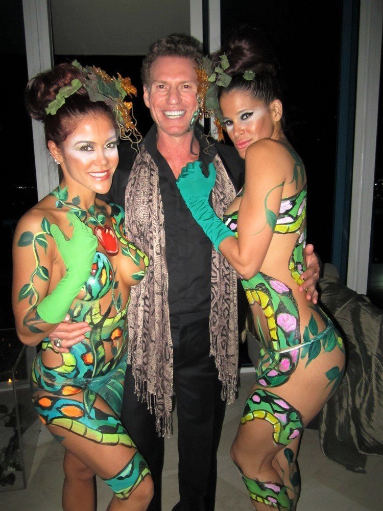 Adam and Eve birthday party theme | serpent body painted models
