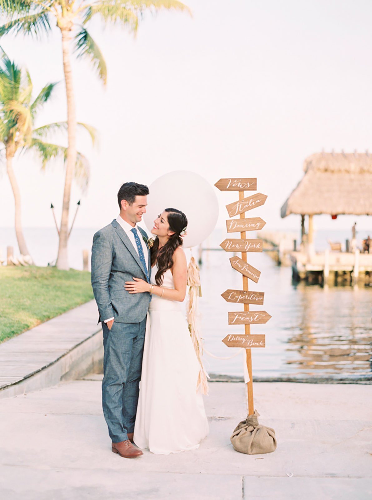 Reception directional sign for a destination wedding at The Caribbean Resort in Islamorada