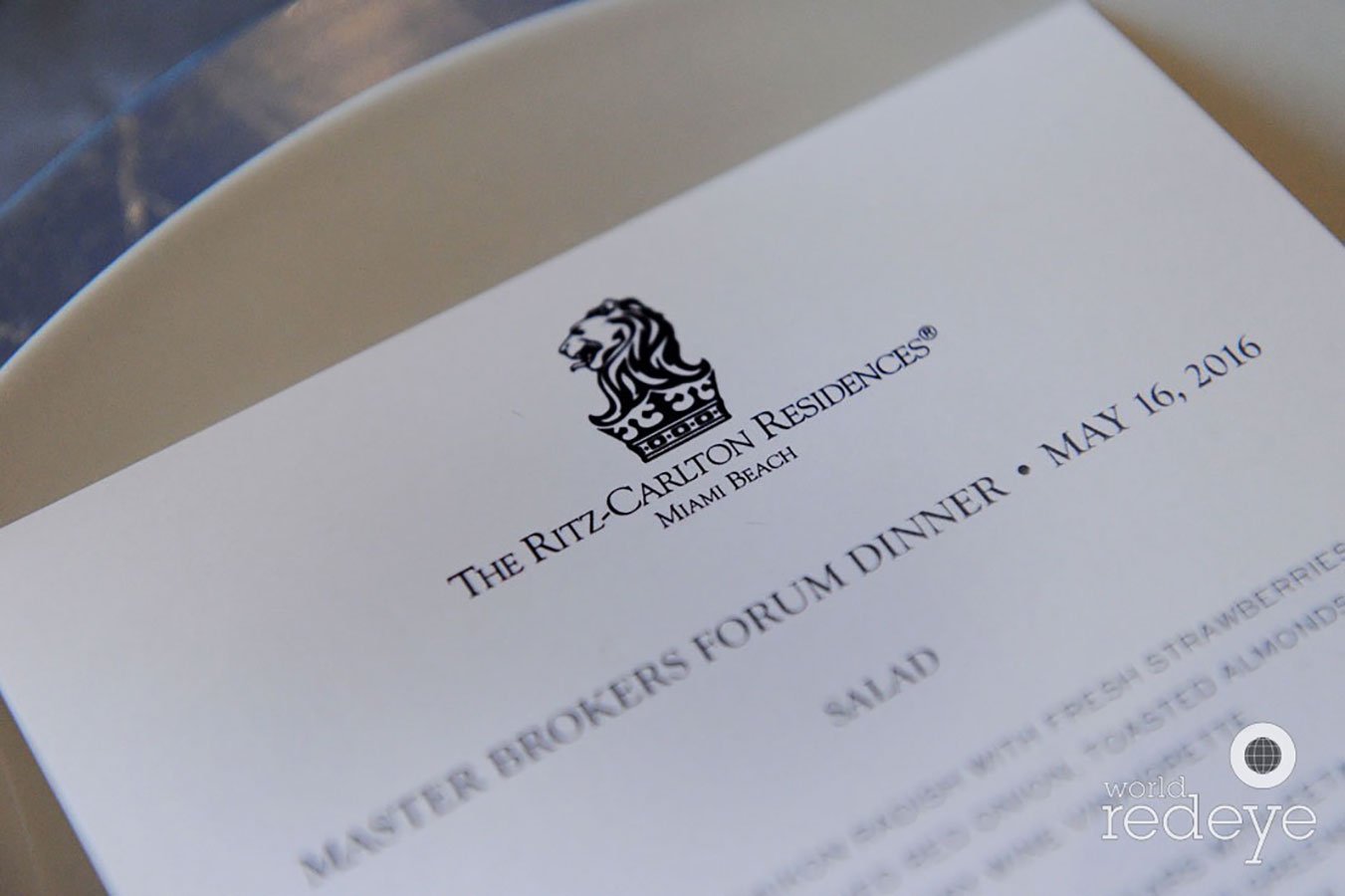 Ritz-Carlton Residences Miami Beach Master Broker Forum Dinner Menu