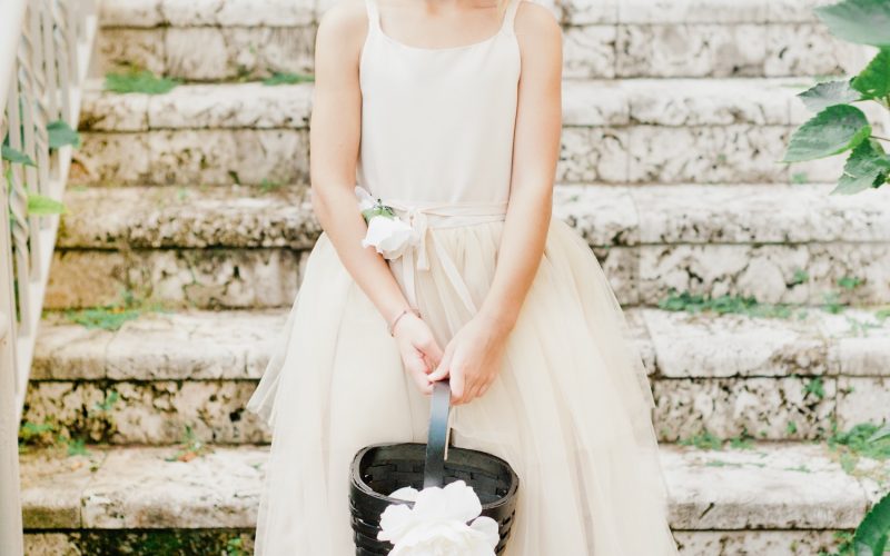 Wedding Flower Girl | Black and Gold wedding at Deering Estate