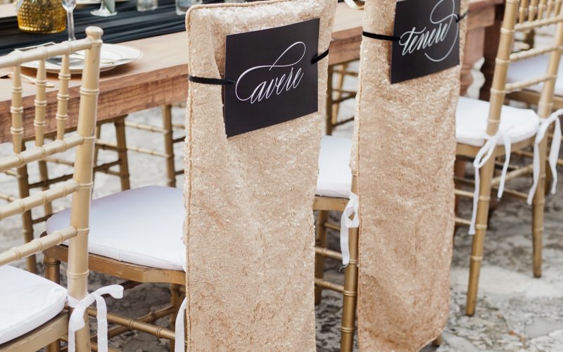 deering estate wedding | Black and Gold wedding | wedding chair signs