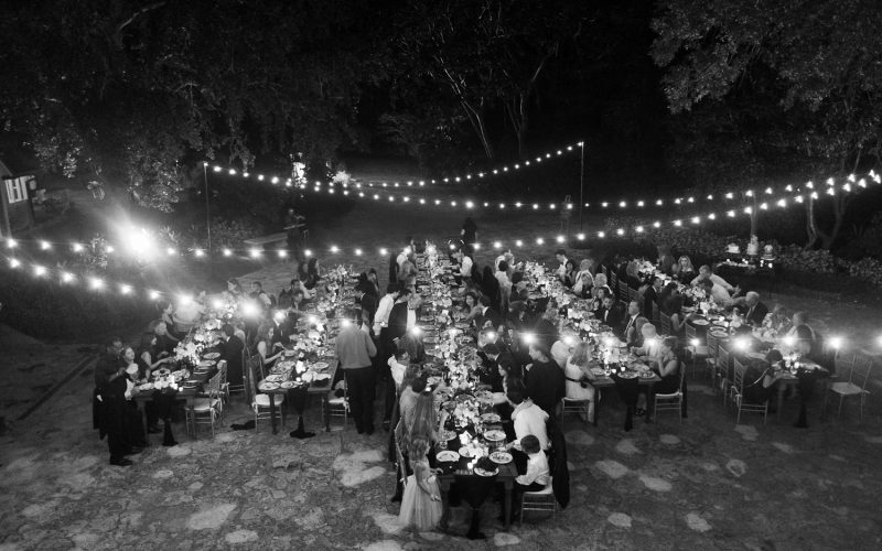 Elegant and timeless outdoor evening wedding reception