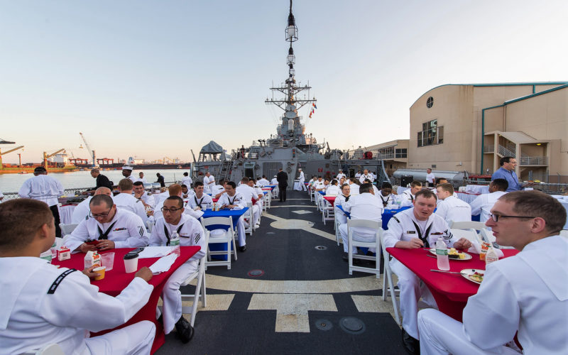 Catered breakfast for active service men and women aboard the USS Cole