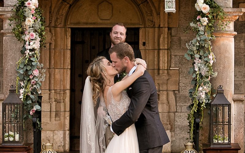 Bride and Groom at Ancient Spanish Monastery