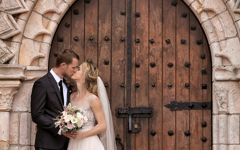 Bride and Groom at Ancient Spanish Monastery