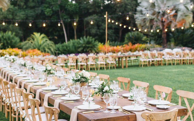 Ethereal garden wedding - farmhouse dining tables