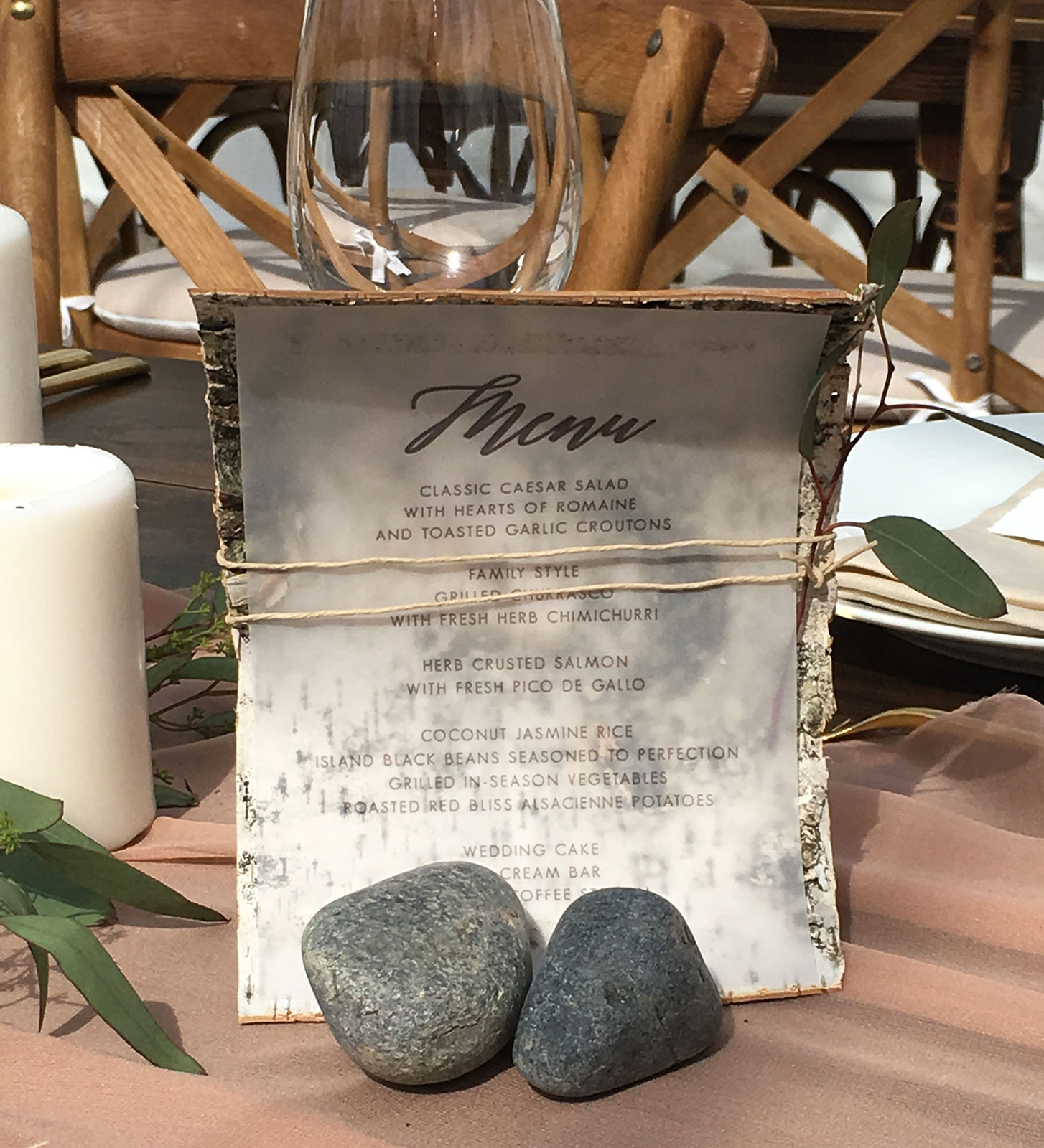 Rustic menu card for green wedding at Miami Seaquarium