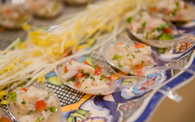 Spoons of Ceviche served on a Pottery Barn Del Sol melamine platter at the South Beach Grand Opening Event