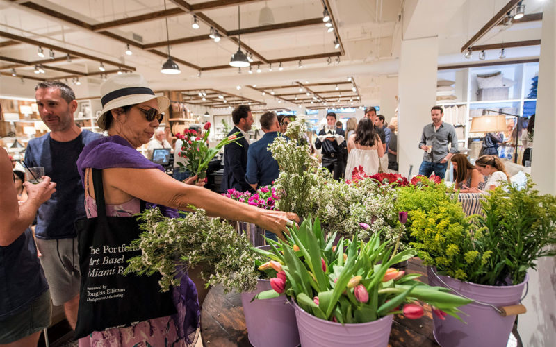 Buckets of fresh flowers at the Pottery Barn South Beach Grand Opening Event