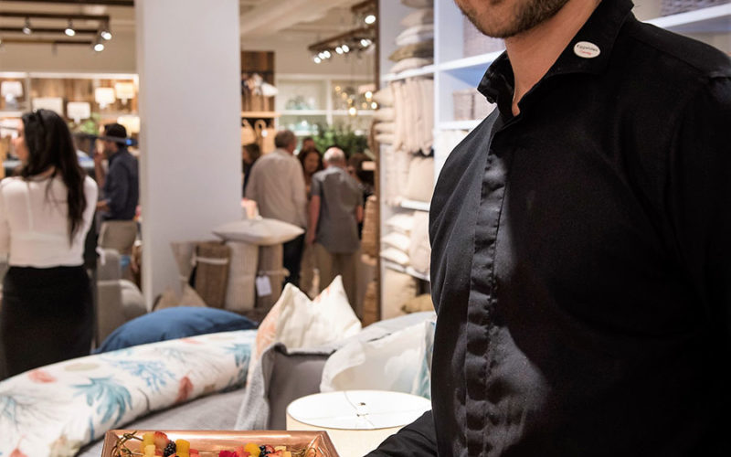 Fresh fruit brochettes on a copper tray at the Pottery Barn South Beach Grand Opening event