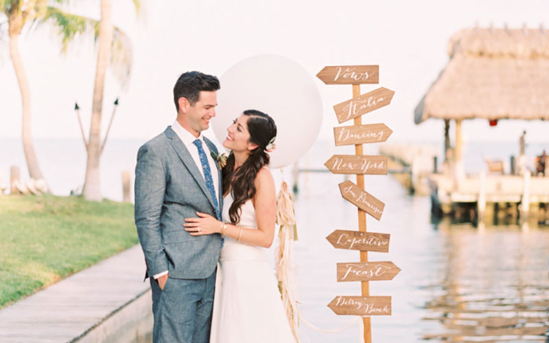 Reception directional sign for wedding at The Caribbean Resort in Islamorada