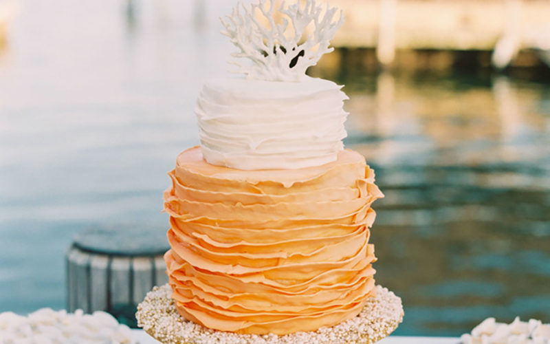 Orange and White Ombre Wedding Cake with Ruffled Fondant and Guava Cheesecake Filling | The Caribbean Resort in Islamorada, FL