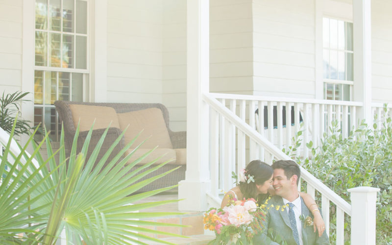 Bride and Groom on the porch at The Caribben Resort in Islamorada, Florida