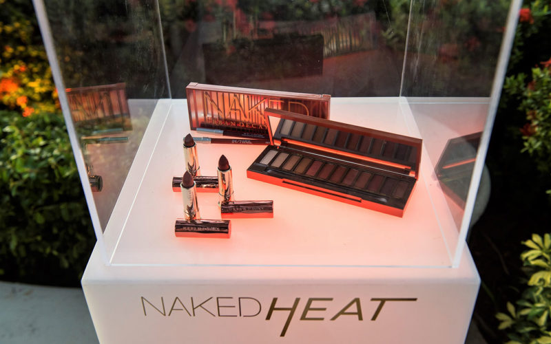 Product display for Urban Decay Naked Heat launch party on Star Island