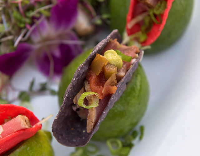 Mini fresh fish tacos with spicy tomato salsa, picante slaw and avocado were served at the Urban Decay Naked Heat product launch party on Star Island