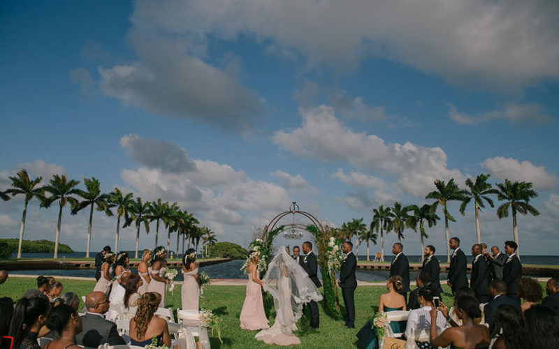 Waterfront ceremony at Wendy and Marc's Deering Estate wedding