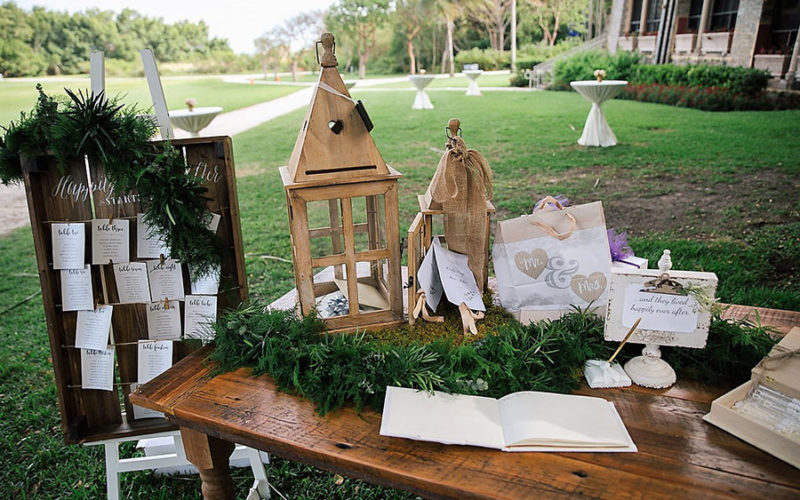 Rustic wedding decor | Farm table for gifts and guest book