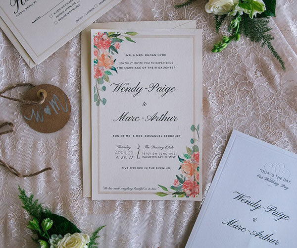 Invitation for a garden-inspired Deering Estate wedding in Miami