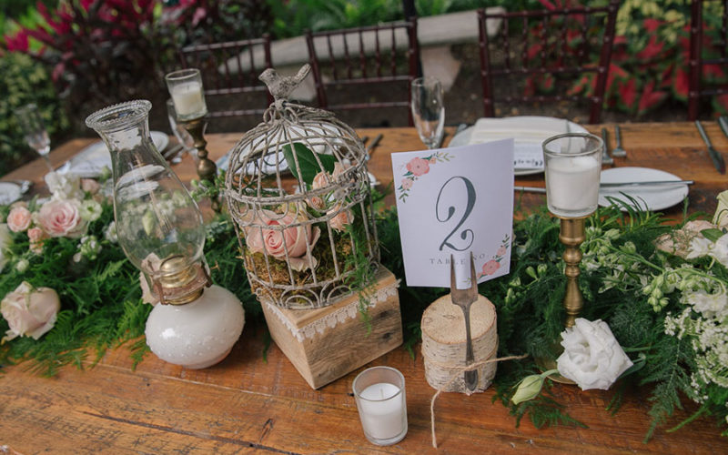 Whimsical, shabby chic table top decor. No two tables were alike!