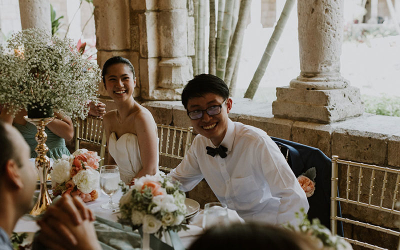 Bride and groom at Ancient Spanish Monastery wedding reception in Miami