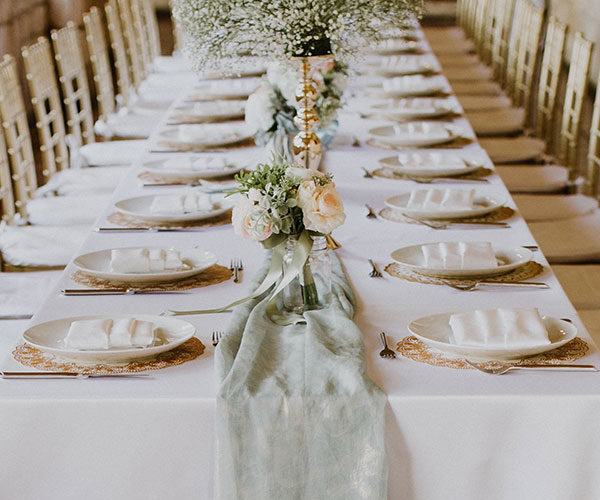 Royal table set-up in cloisters for Ancient Spanish Monastery wedding reception