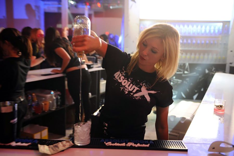 Bar staff in action at Absolut X Miami event at Soho Studios 