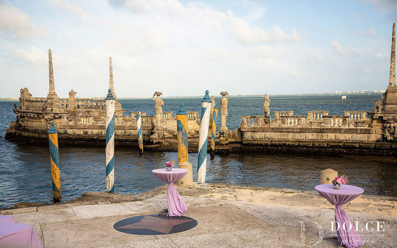 Cocktail reception set up for Vizcaya wedding