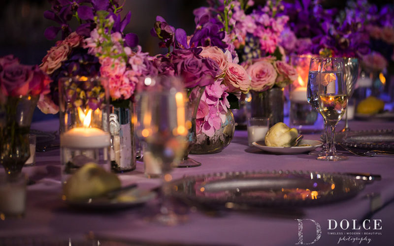 Romantic ultra violet table decor at this Vizcaya wedding
