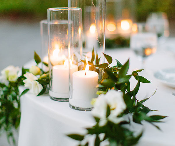 Sweetheart Table Detail | Green Foliage Garland with Candles