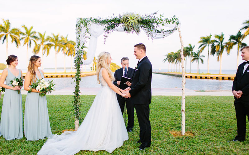 Waterfront wedding ceremony at Deering Estate in Miami