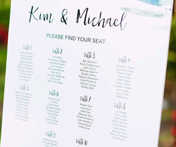 Hand painted seating chart at Deering Estate Wedding in Miami