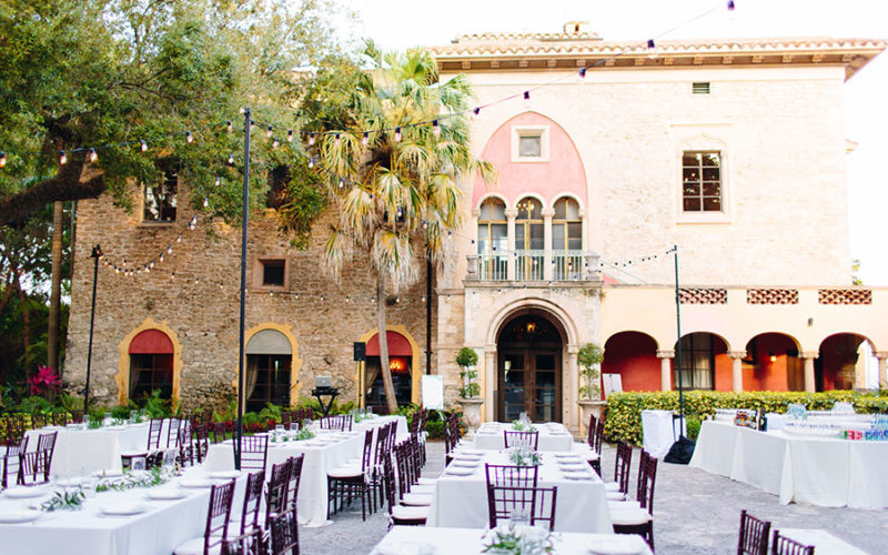 Reception dinner set-up for Deering Estate wedding