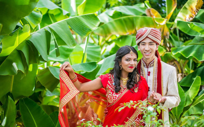 Bride and groom at their traditional Indian wedding in Delray Beach