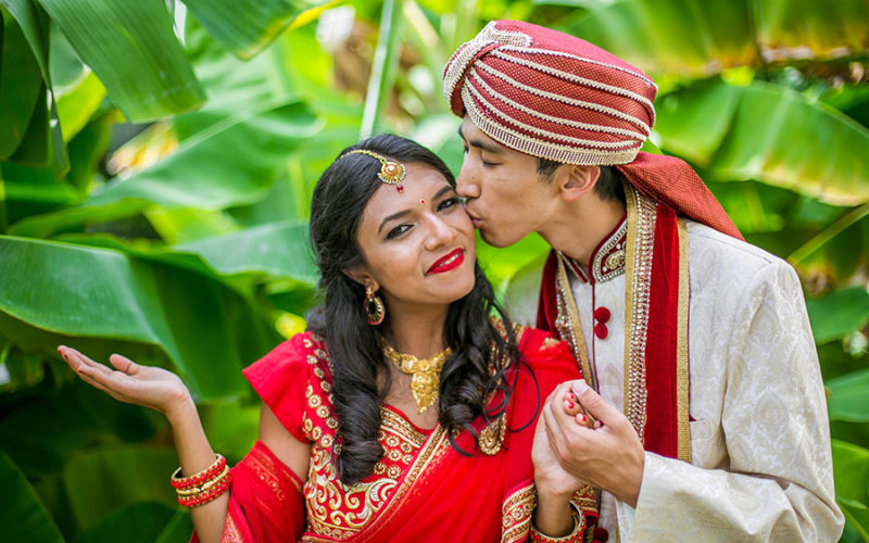 Bride and groom at their traditional Indian wedding in Delray Beach