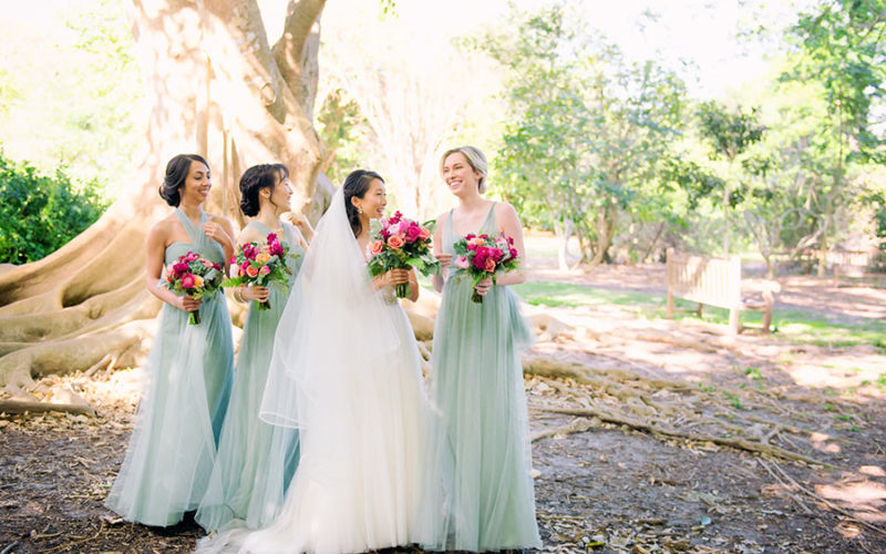 Bridesmaids with bride at Fairchild Tropical Botanic Garden wedding