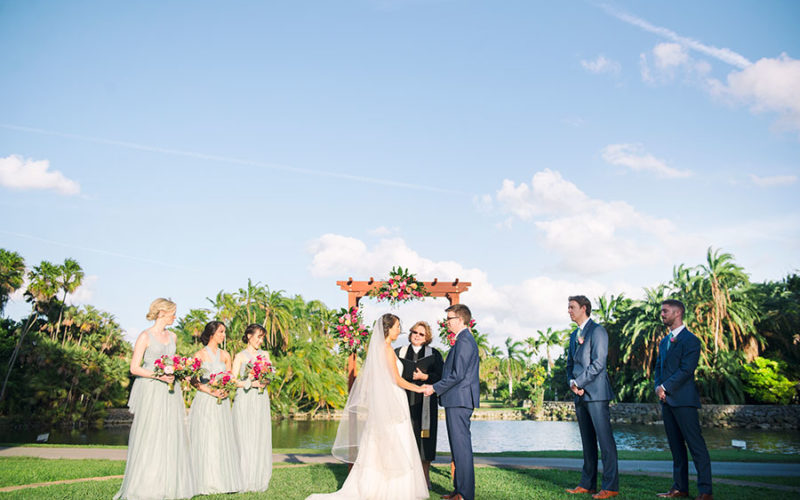 Couple at their Fairchild Tropical Botanic Garden wedding ceremony | Jiwon and Matt