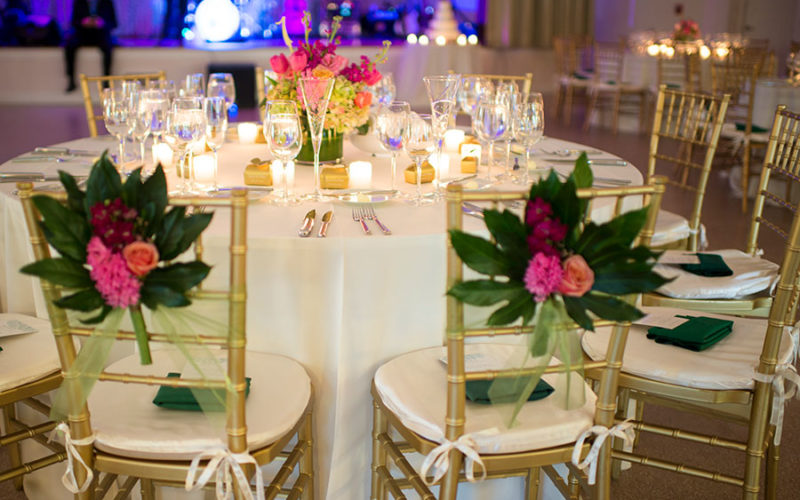 Mr and Mrs tropical flower chair markers