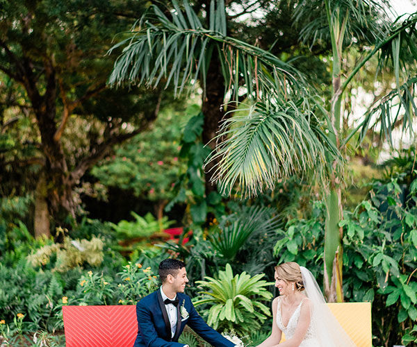 Couple at Miami Beach Botanical Gardens wedding