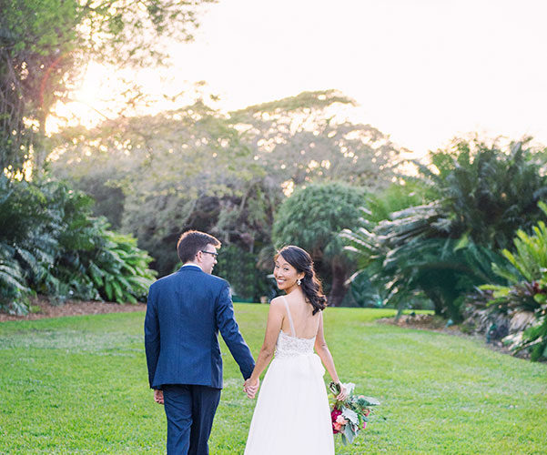 Couple at their Fairchild Tropical Botanic Garden wedding | Jiwon and Matt