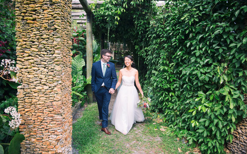 Couple at their Fairchild Tropical Botanic Garden wedding | Jiwon and Matt