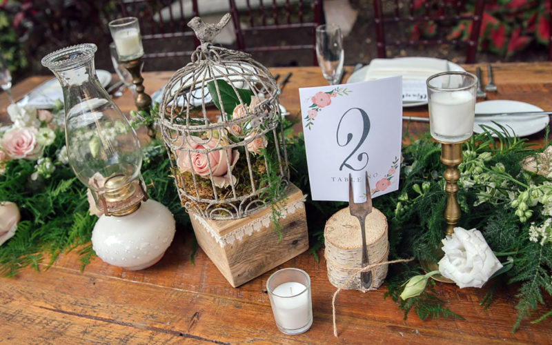 vintage wedding table number display | fork