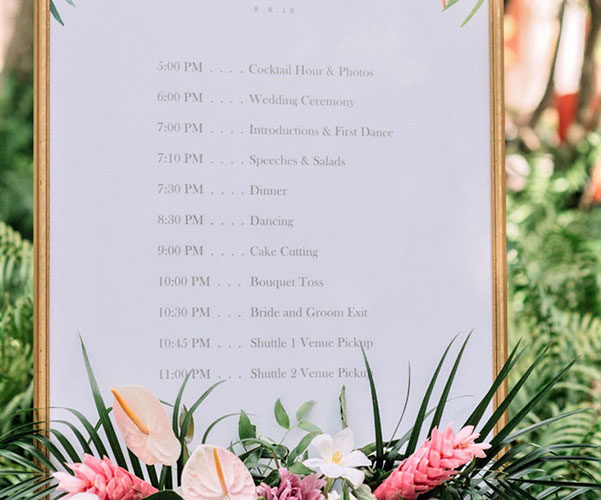 wedding themes | tropical wedding reception signage