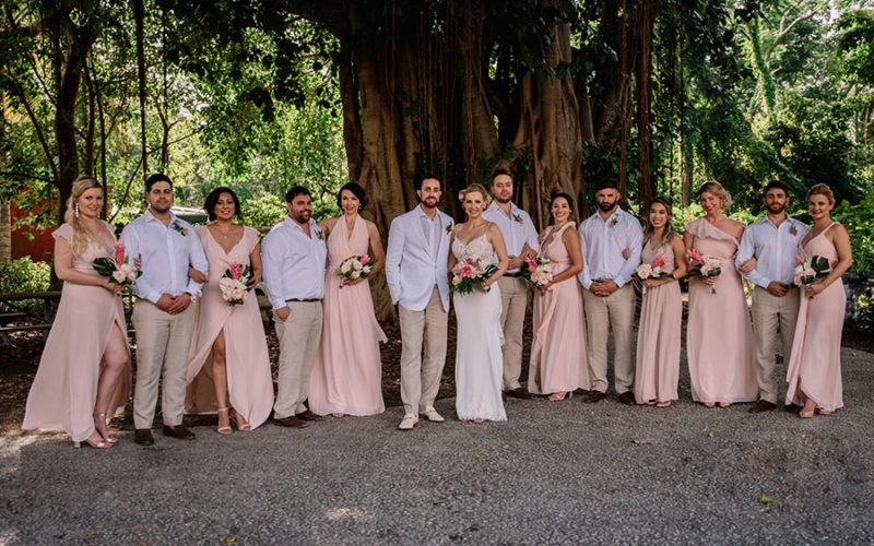 tropical wedding theme | bridal party