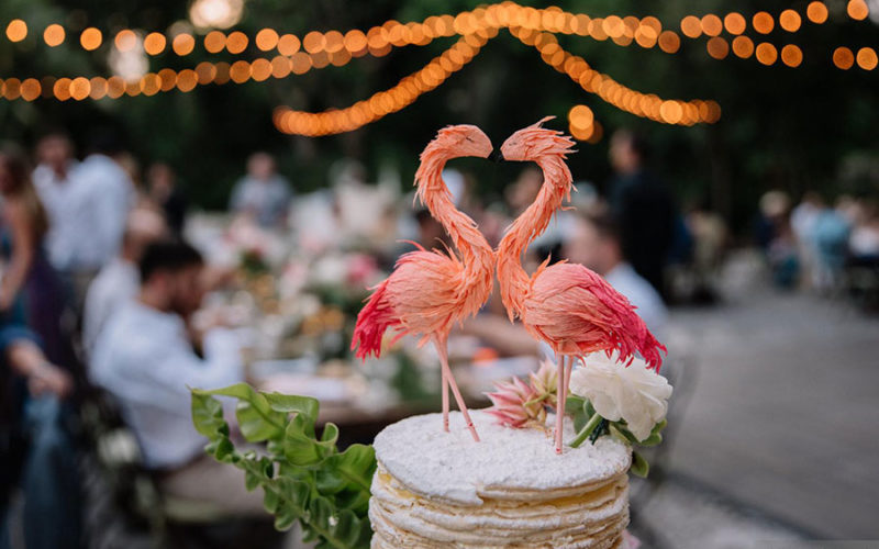 tropical wedding theme | cake topper at deering estate wedding