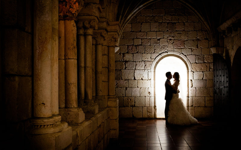 vintage wedding | couple at ancient spanish monastery miami