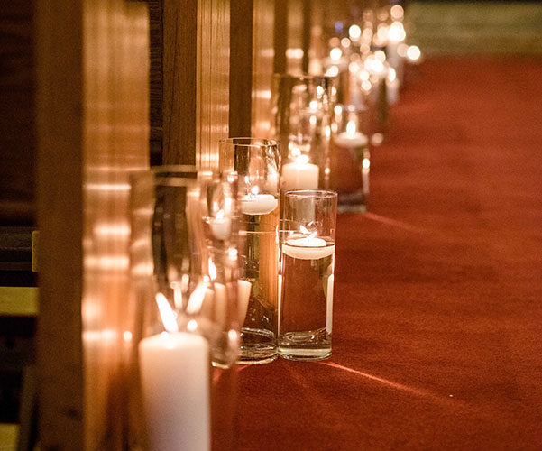 soft candlelight for spanish monastery chapel wedding