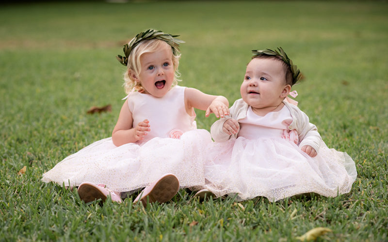 flower girls at ancient spanish monastery wedding