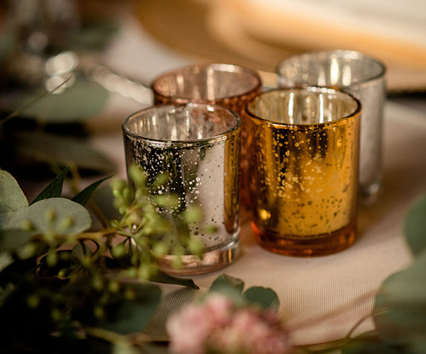 votive candles | gold and blush wedding at ancient spanish monastery