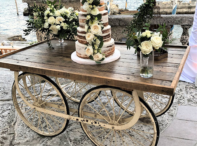 wedding cake at vizcaya wedding reception