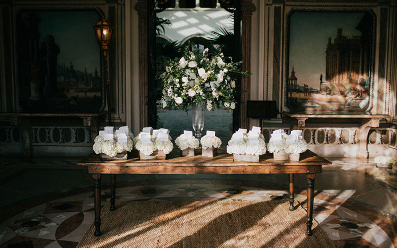 Vizcaya garden wedding | escort card table